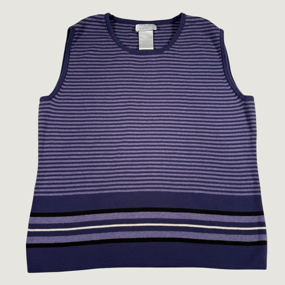 Designers Originals Purple Striped Knit Shell Top Sleeveless Cotton size Large